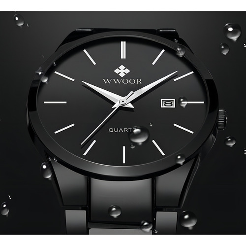 Relojes de cuarzo inoxidable Wwoor 8875 Calendar con correa dorada