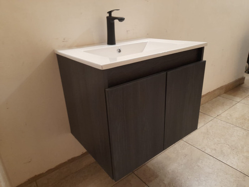 Lavabo Con Gabinete Y Monomando, Bañoclo60m Rectangular Negro Humo Liso