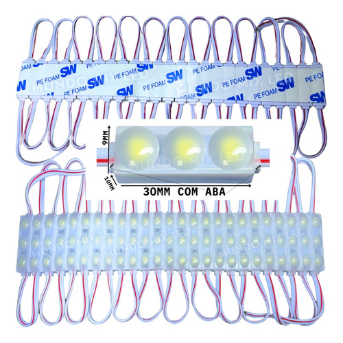 600pçs Micro Módulo Led 12v Lente 160º 2835 3-leds 3cm 1,5w