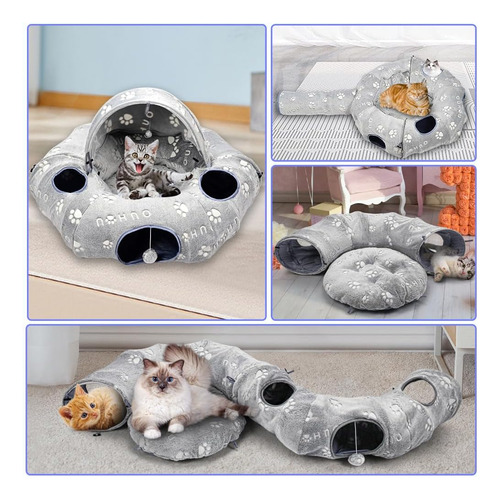 TĂșnel De Gato En Forma De Dona Con Almohadilla Lavable Gris