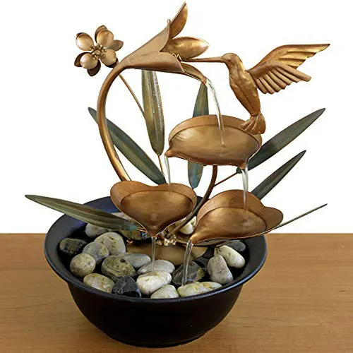 Fuente De Agua De Mesa Zen Con Lirio Colibrí - Bits And Piec