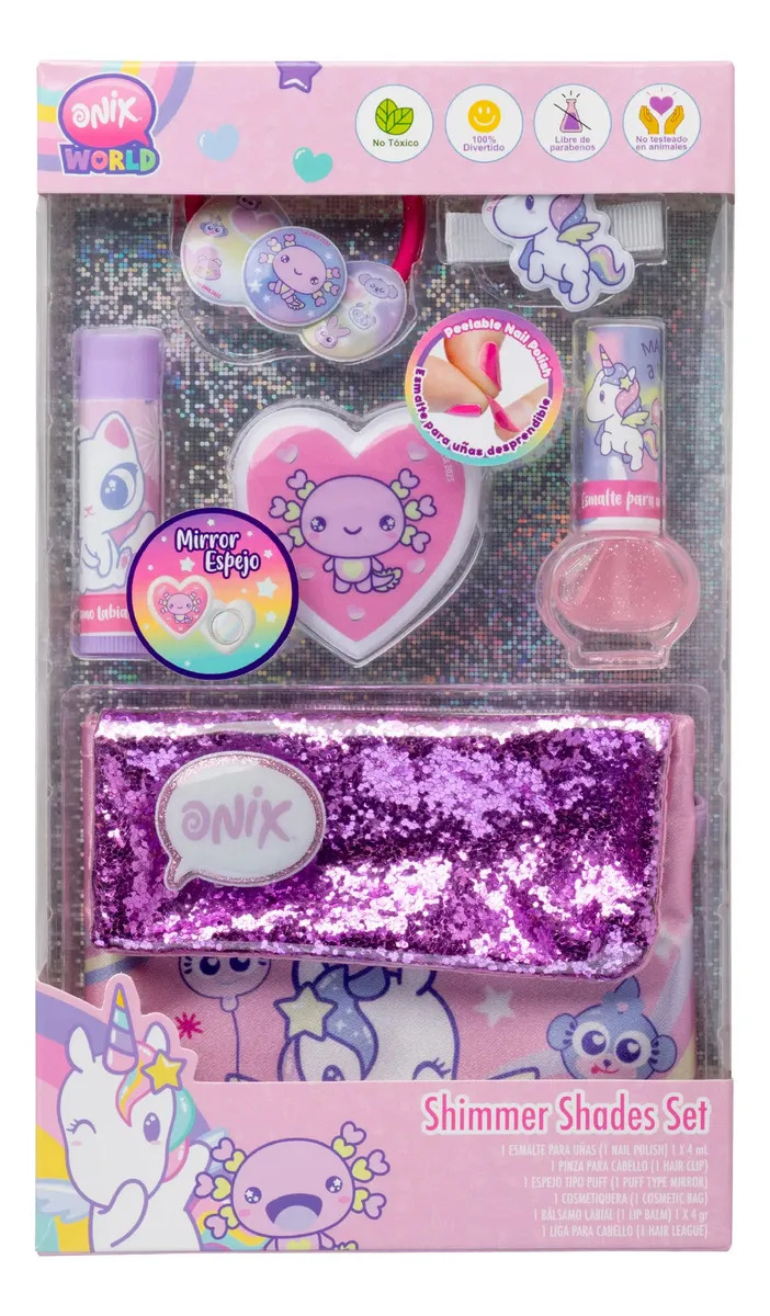 Makeuperia Set De Maquillaje Infantil Onix Con Esmalte Para Uñas, Bálsamo Labial, Cosmetiquera, Espejo, Pinza y Liga Para Cabello, No Tóxico, Juego De Belleza Para Niña
