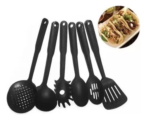 Set 6 Utensilios Nylon Cocina Cucharon Espatula Espumadero