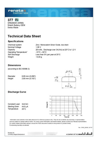 Imagem 2 de 4 de 10 Baterias 377 1.55v Sr626s Renata Original Relógio Casio