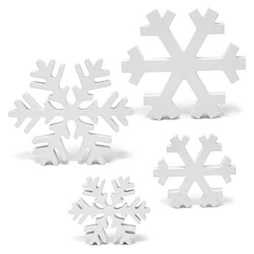 4 Decoraciones De Mesa De Madera Copos De Nieve De Invi...