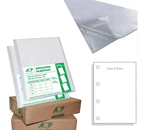 Saco Plastico Envelope 24x32 0,10 Medio Oficio C/4furo C/100