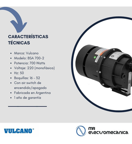 Imagen 4 de 10 de Hidromasaje Vulcano: Soplador Bsa700 + Válvulas + Jets