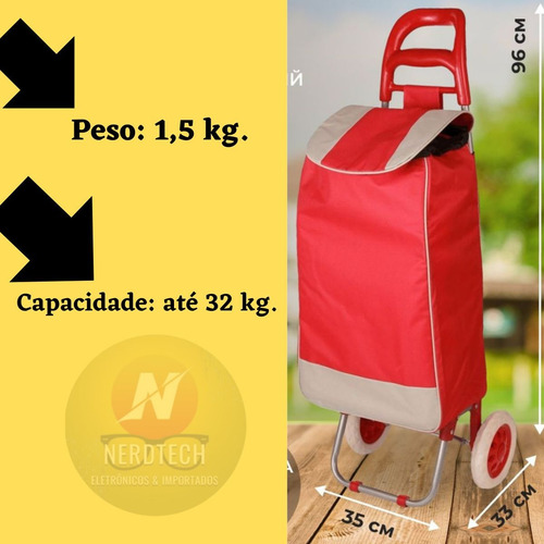 Imagem 3 de 6 de Carrinho Feira Supermercado Compras Dobrável Rodas Grandes