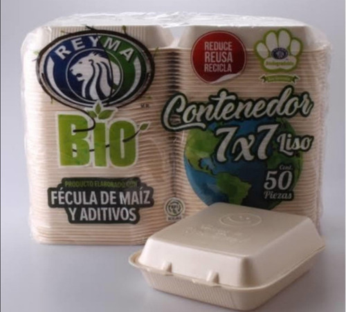 Contenedor Almeja Biodegradable 7x7 Liso 100 Pz