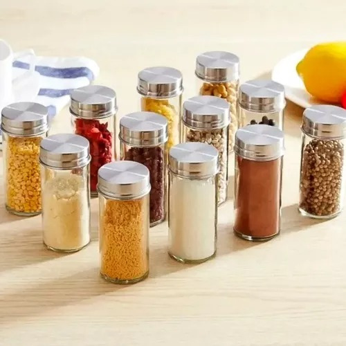 Porta Temperos Giratório Inox 13 Peças Com 12 Potes De Vidro