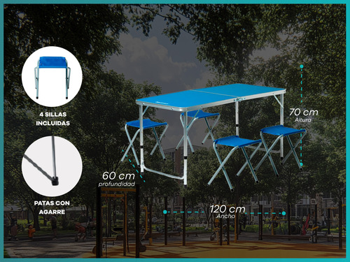 Set Camping Discovery 4 Sillas + Mesa 1.20 Plegable Portátil