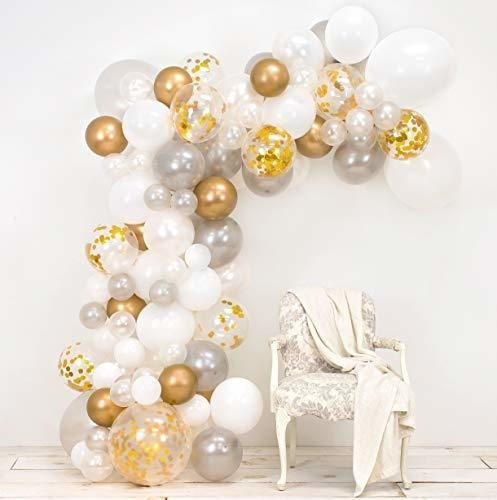 Imagen 1 de 6 de Kit De Arco Y Guirnalda De Globos Junibel | Blanco Perla, Co