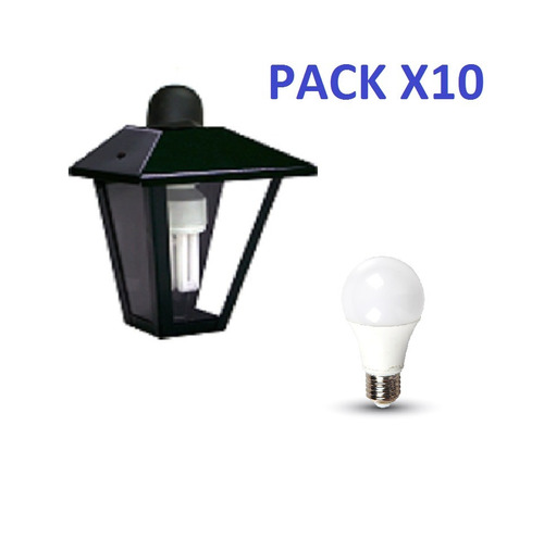 Pack X10 Farol Colonial De Pared + Lampara Led 9w Luz Fria