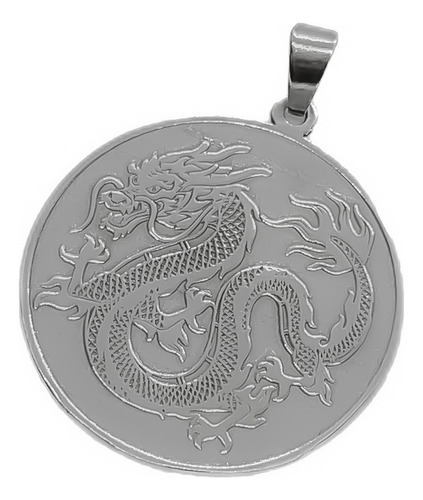 Dije Medalla Dragon Chino Acero Gris