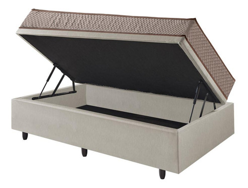 Base Box Baú 88x188 Courinho Areia E Colchão Supreme Gazin