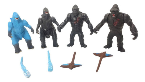 Imagen 1 de 6 de Figuras Godzilla Vs King Kong 4pzs Furia Azul Articulables