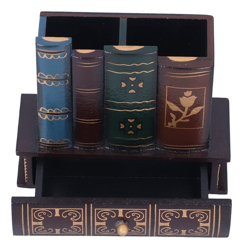 Porta-lápis Vintage Com Design Biblioteca Livros E Canetas
