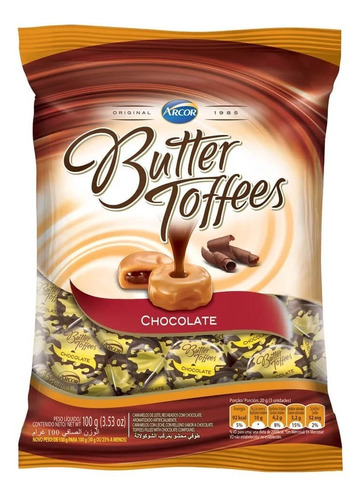 Bala Butter Toffees Recheada Chocolate Arcor 100g