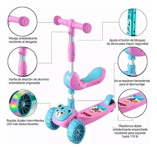 Scooter Plegable Con Asiento Regalo Ideal Para Niñas Azul Scooter