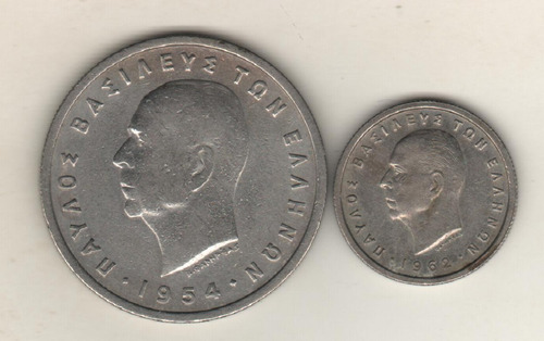 Grecia Reino 2 Monedas 5 Dracmas 1954 Y 50 Lepta 1962 - Vf+