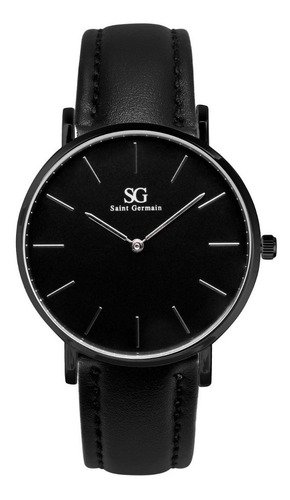 Relógio de pulso Saint Germain Murray 40mm com corpo preto,  analógico, para masculino, fundo  preto, com correia de couro cor preto, agulhas cor prateado, subdials de cor prateado, ponteiro de minutos/segundos cinza, bisel cor preto e prateado e fivela simples