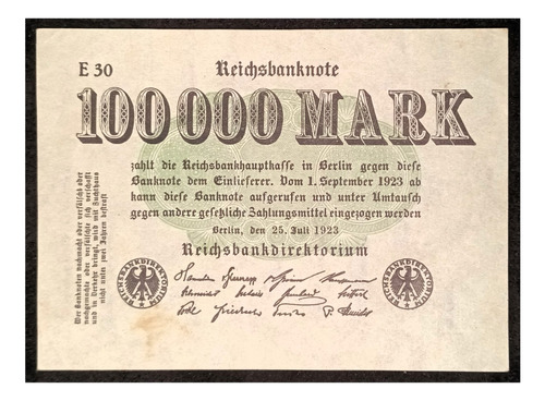 Alemania Billete 100 Mil Marcos 1923 Exc Pick 91a Fil. Estr.