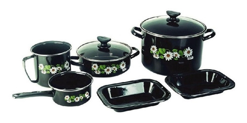 8 Pzas Batería Cocina Cinsa Clásico Acero Malvina Negro