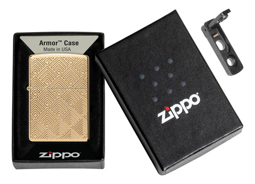 Zippo Armor Deep Carved Geometric Pattern High Polish Brass