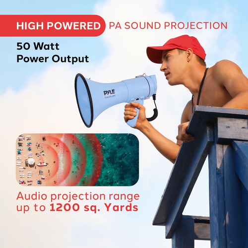 Megafone Pyle 50w Bullhorn Com Sirene, Entrada Auxiliar E Al