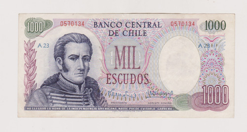 Billete Chile 1000 Escudos Año 1962/75 Excelente +