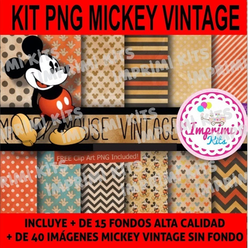 Kit Mickey Vintage Imágenes Png + Fondos + Tipos