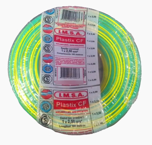Imagen 4 de 5 de Cable Imsa 2,5 Mm Unipolar Verde/amarillo X 100m Por E631