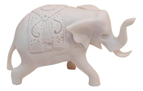 Escultura Elefante Indiano De Pó De Mármore Branco 10cm