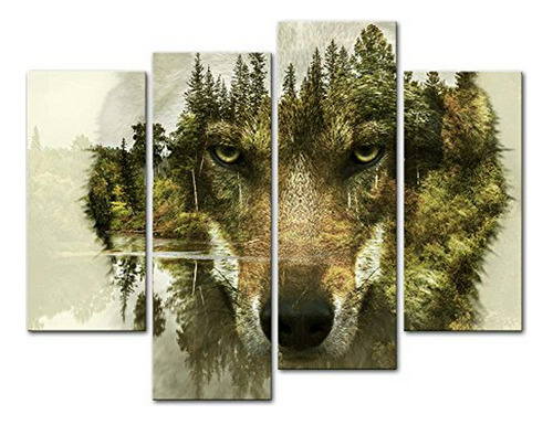 Lobo 4 Piezas Modernas Lienzo Pintura Del Arte La Impresión 
