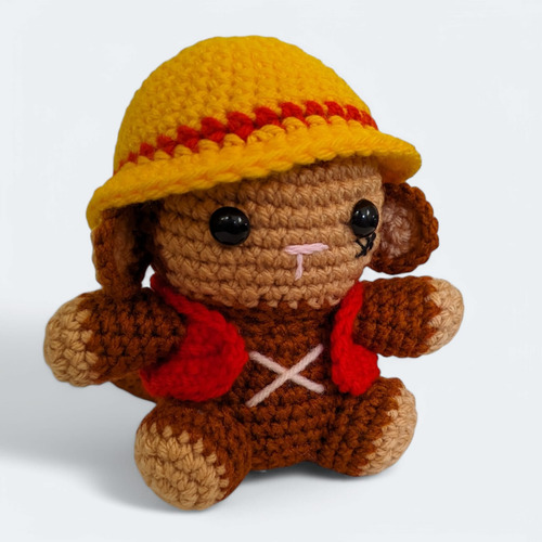Monkey D. Luffy Mono Peluche Amigurumi One Piece Marrón