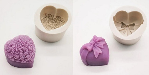 2 Moldes De Silicón Corazón Con Flores Y Moño, Vela, Jabón