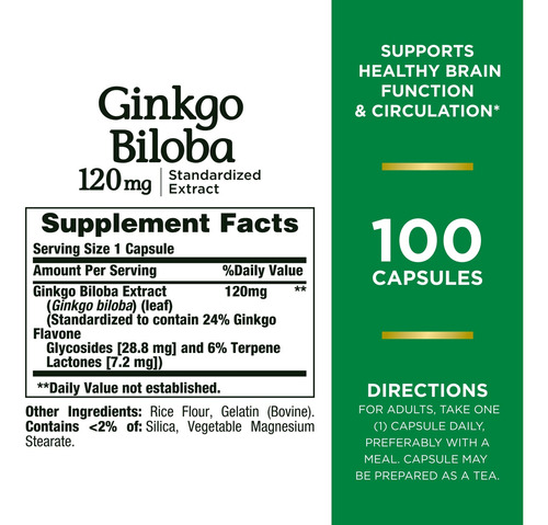 Supplement Nature's Bounty Ginkgo Biloba 120mg 100 Capsules