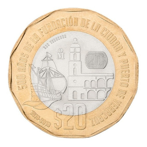 Moneda De 20 Pesos Conmemorativa De Los 500 Años De Veracruz