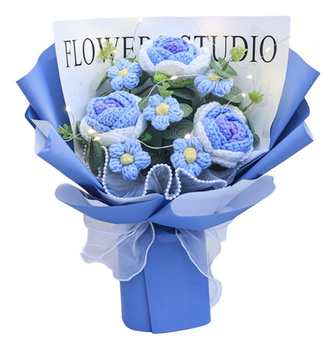 Ramo De Flores De Ganchillo Completo Con Luz, Ramo De Azul