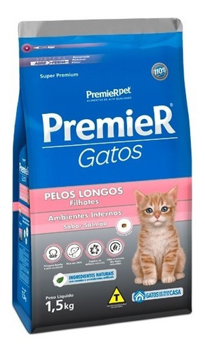 Premier Gato Filhotes Pelo Longos Amb Int Sabor Salmão 1,5kg