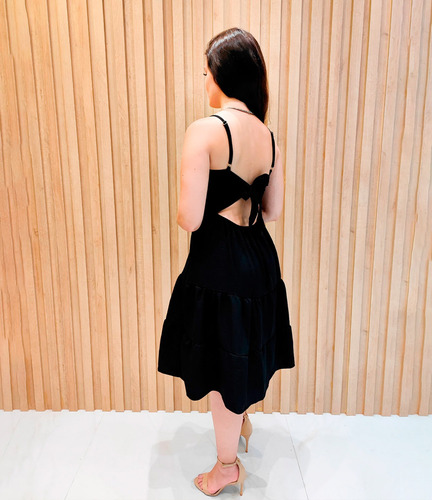 Vestido Curto Feminino Vazado Viscose Aberto Costas Nuas
