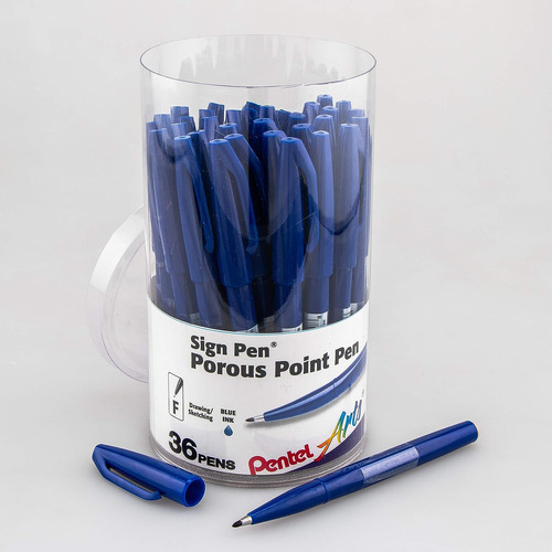 Pentel Arts Sign - Bolígrafo Con Punta De Fibra, Tinta Azul,