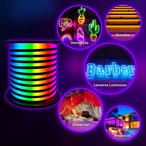 Mangueira Fita Led Neon Flex 100m Conector Tomada Brilho Decorativos Cor Da Luz Colorido Rgb Lumi 1ª Linha