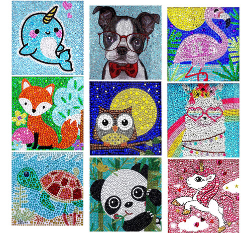 Kits De Pintura Por Diamantes Diy Para Niños Animales 5d 9pz