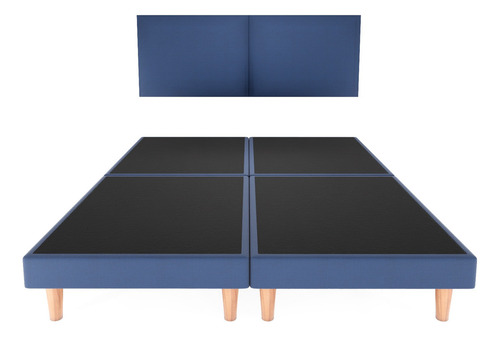 Recamara Base Cama Box Cabecera Praga Azul Individual