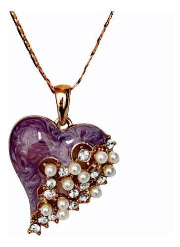 Collar Corazón Con Perlas Y Oro Lam 18k