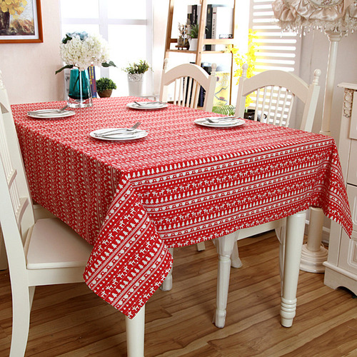 Mantel De Lino Y Algodón Con Forma De Árbol De Navidad Rojo