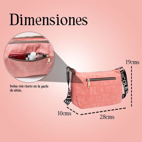Bolsa Crossbody De Nicole Lee De Nylon Ss25 Acabado de los herrajes Níquel Color Rosa Correa de hombro Pink Diseño de la tela Pink