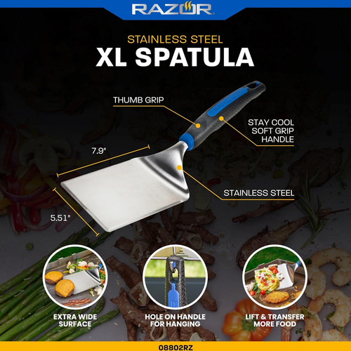 Razor Espátula Extra Grande De Acero Inoxidable Parril...