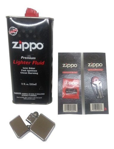 Kit Basico Zippo Gasolina Xl + Encendedor P + Mecha + Piedra